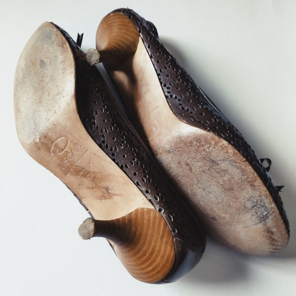 OSCAR DE LA RENTA leather bow kitten heels - Picture 5 of 5